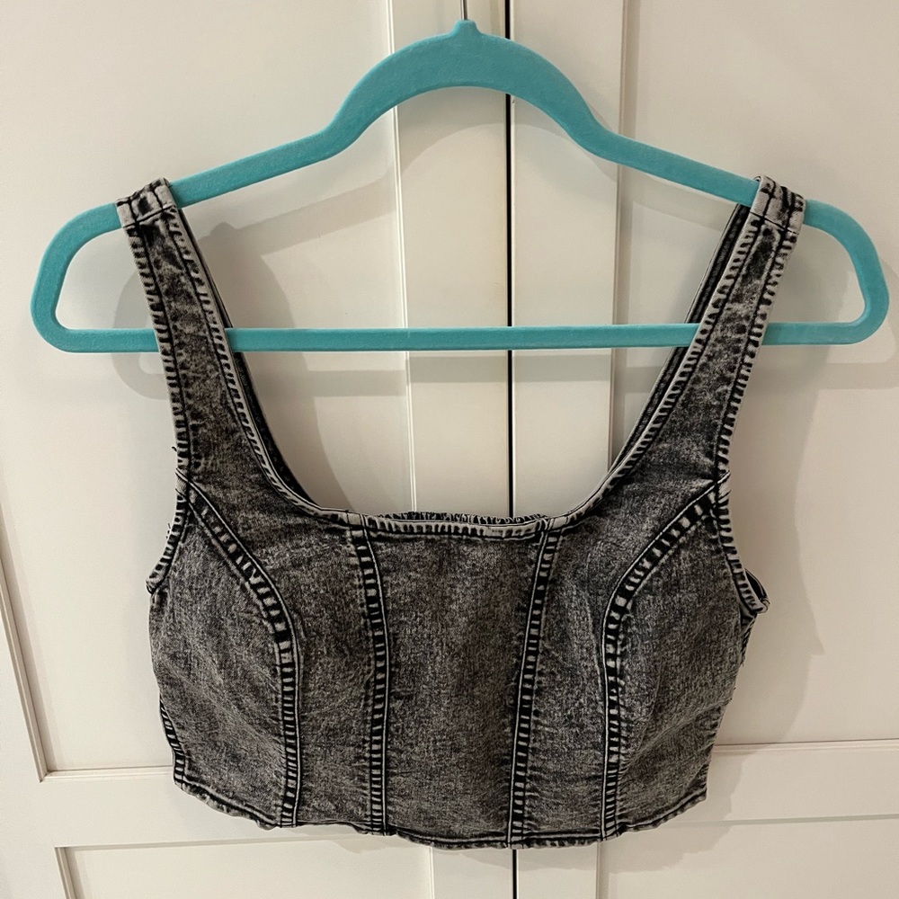 Vanilla Sky black denim crop top, size small